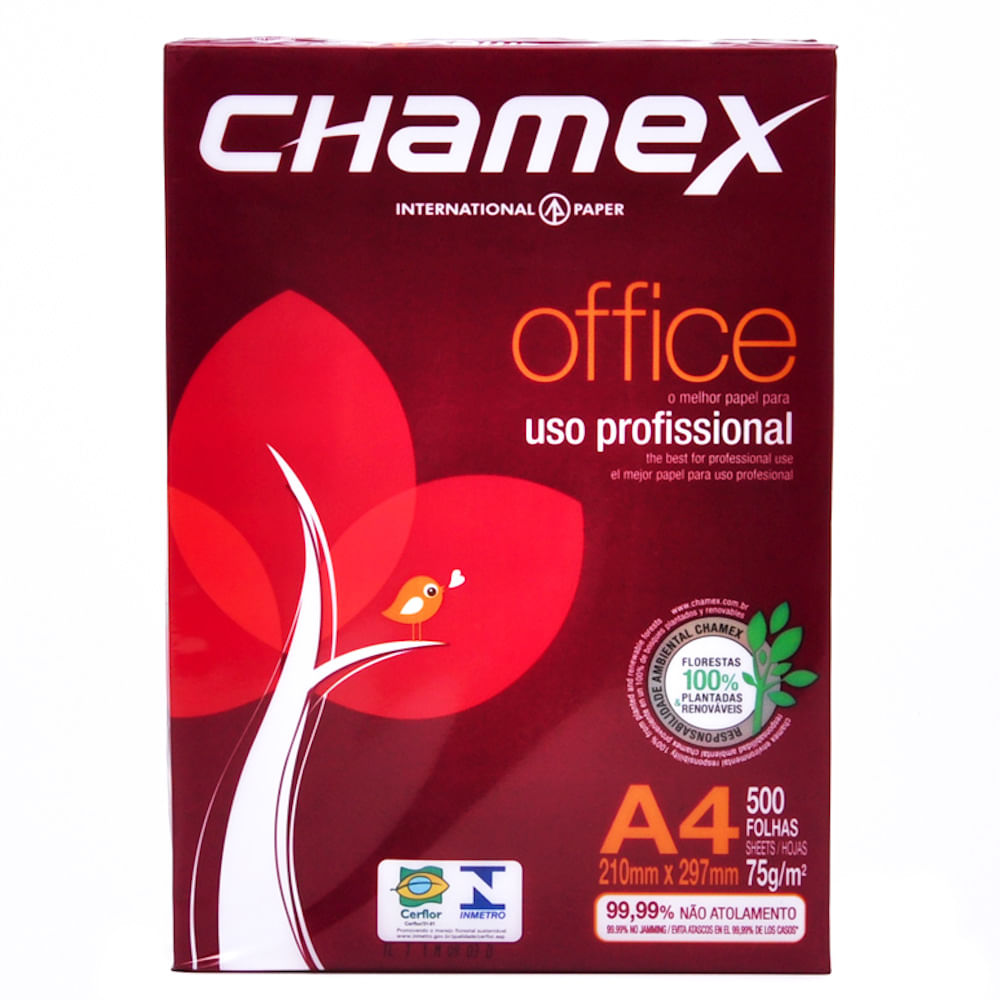 Papel Chamex Office Profissional A4 210mm x 297mm com 500 Folhas