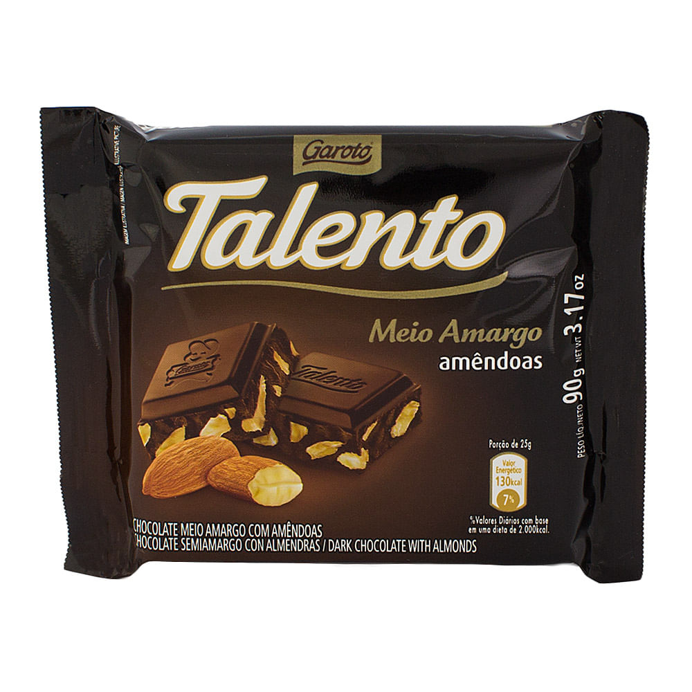 Chocolate Garoto Talento Meio Amargo Amêndoas Alimentos Drogaria Araujo