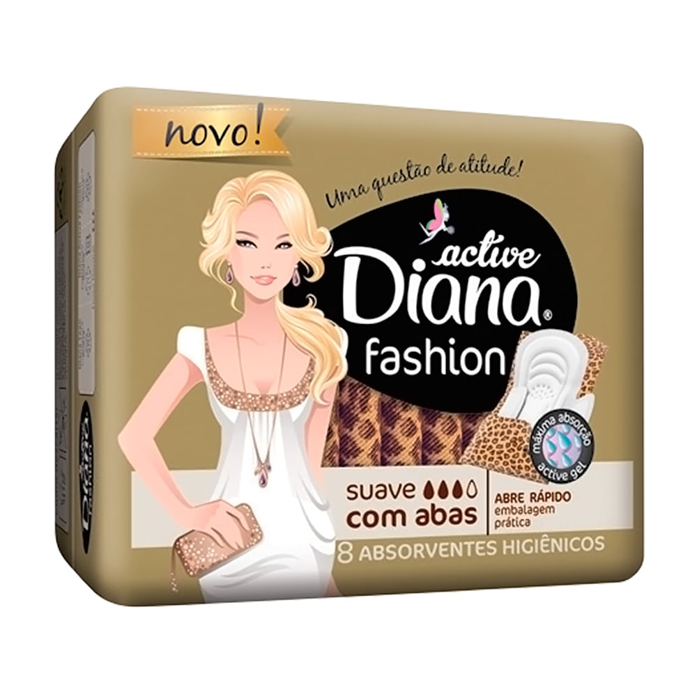 Absorvente Diana Active Fashion Suave com Abas com 8 Unidades