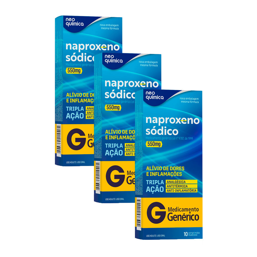 Kit 3 Naproxeno 550mg Neo Química Genérico com 10 Comprimidos