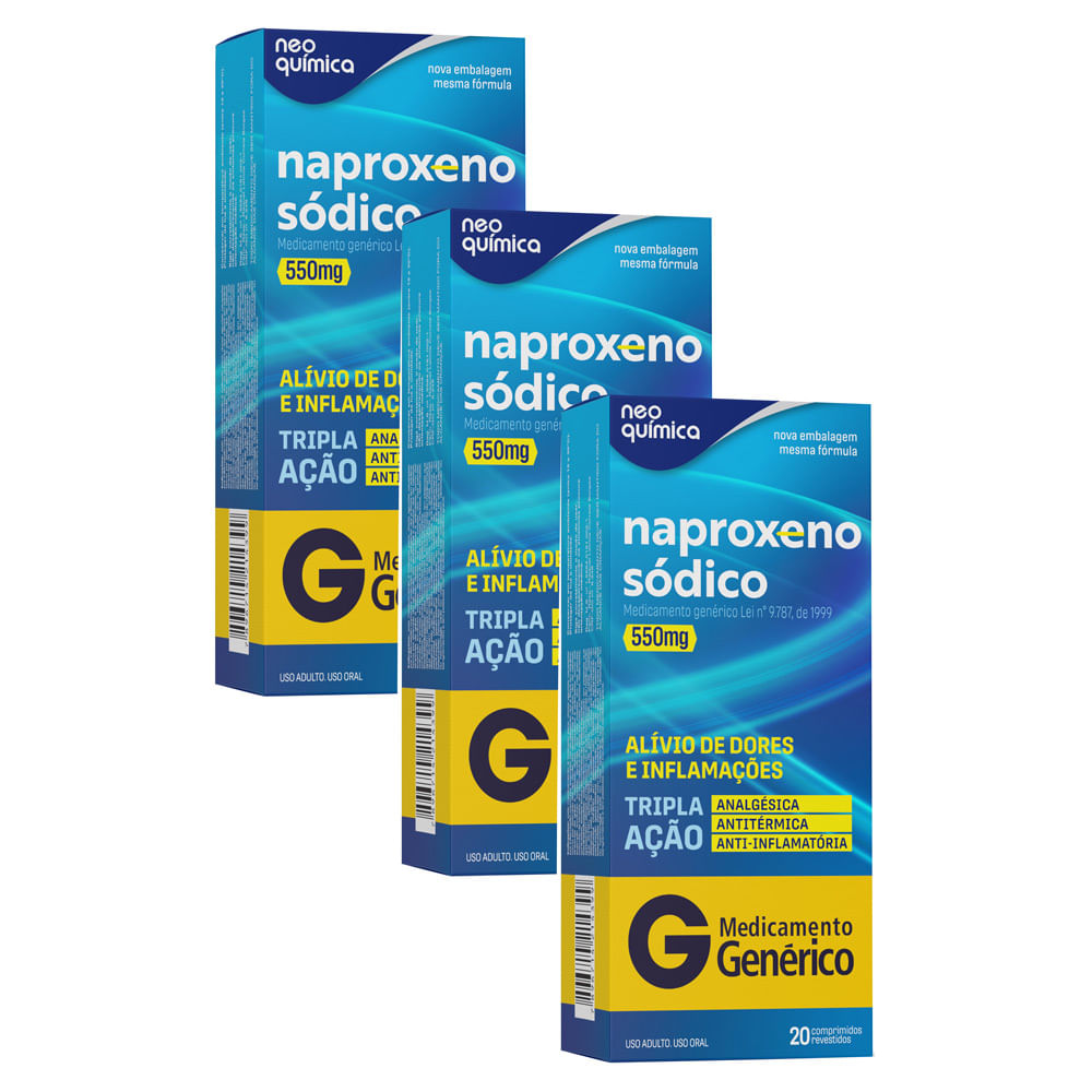 Kit 3 Naproxeno 550mg Neo Química Genérico com 20 Comprimidos