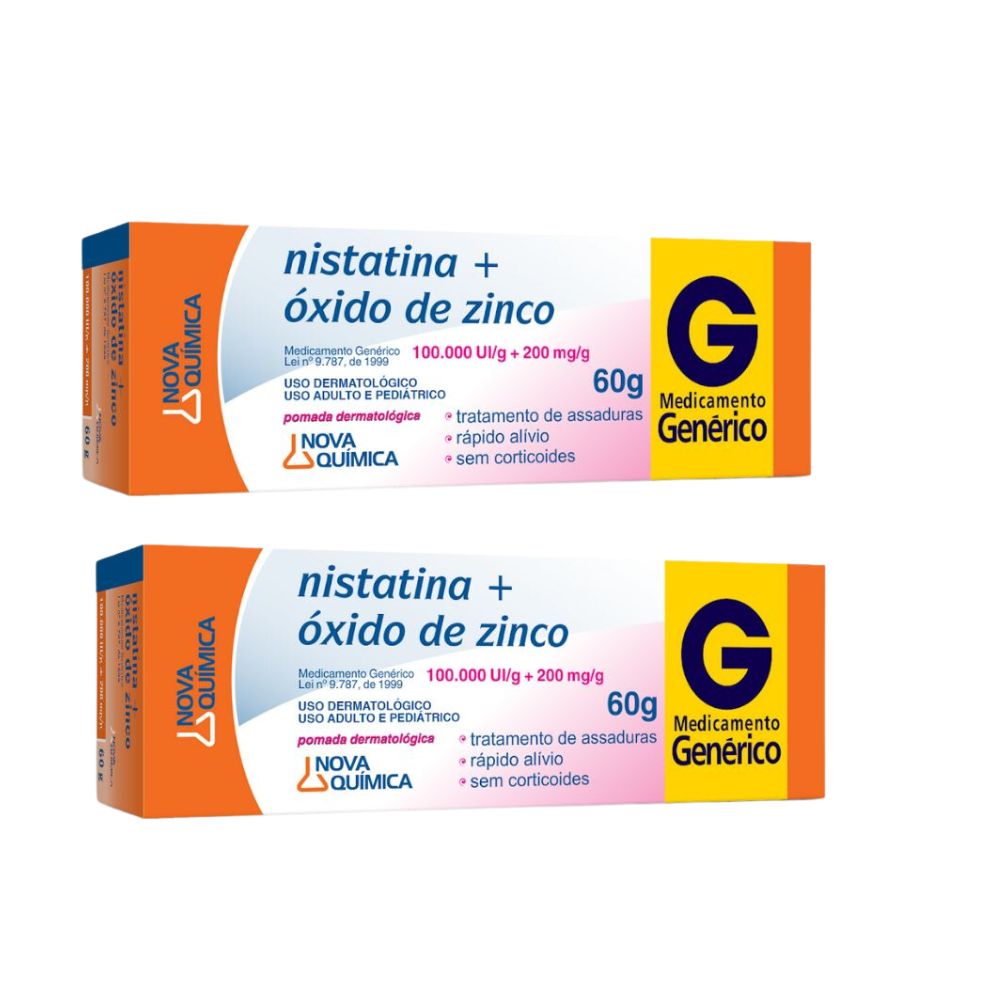 Kit 2 Nistatina + Óxido de Zinco Nova  Química Genérico Pomada com 60g