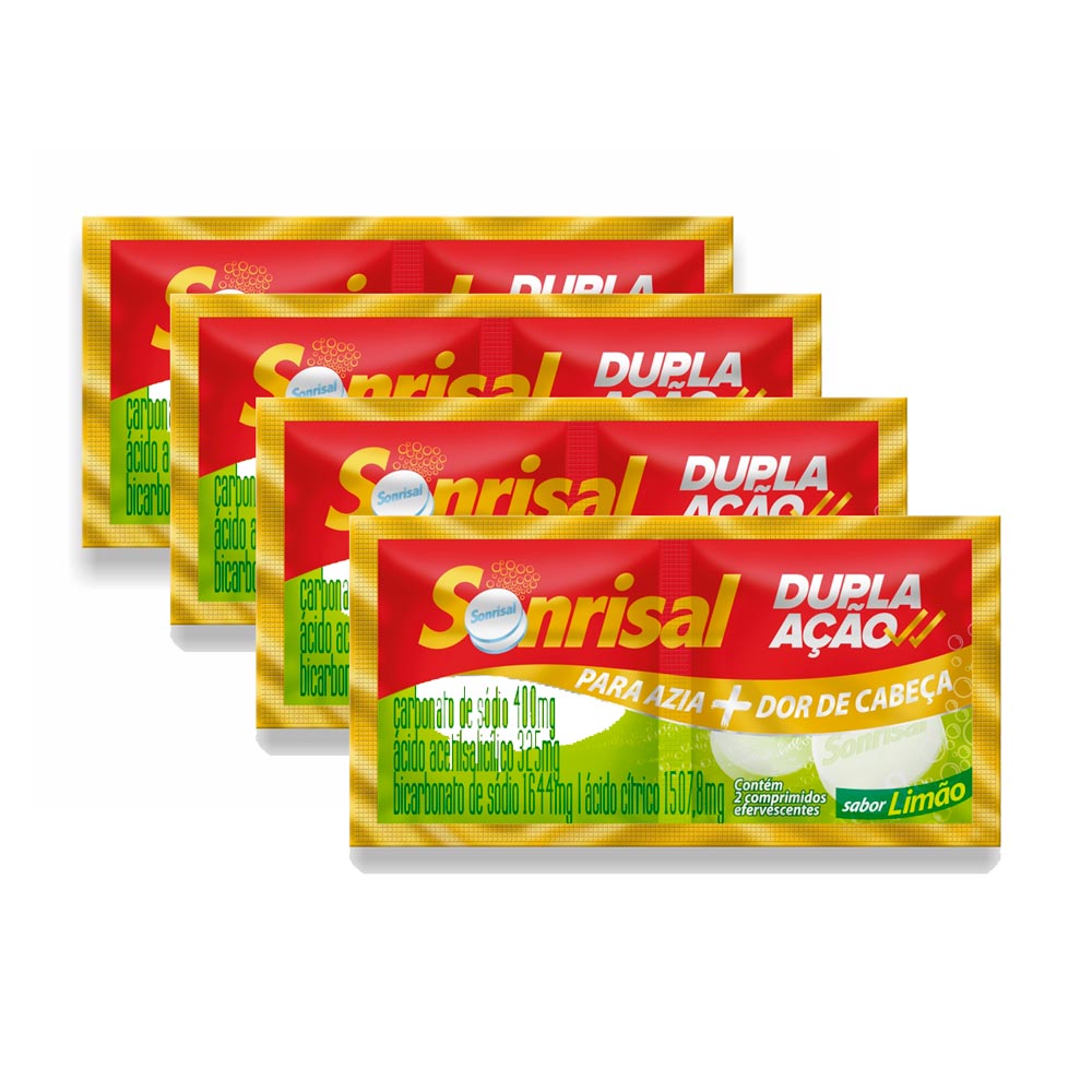 Kit 4 Sonrisal Sabor Limão 2 Comprimidos Efervescentes