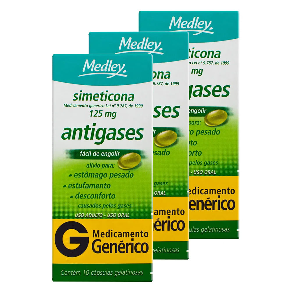Kit 3 Simeticona 125mg Medley Genérico com 10 Cápsulas