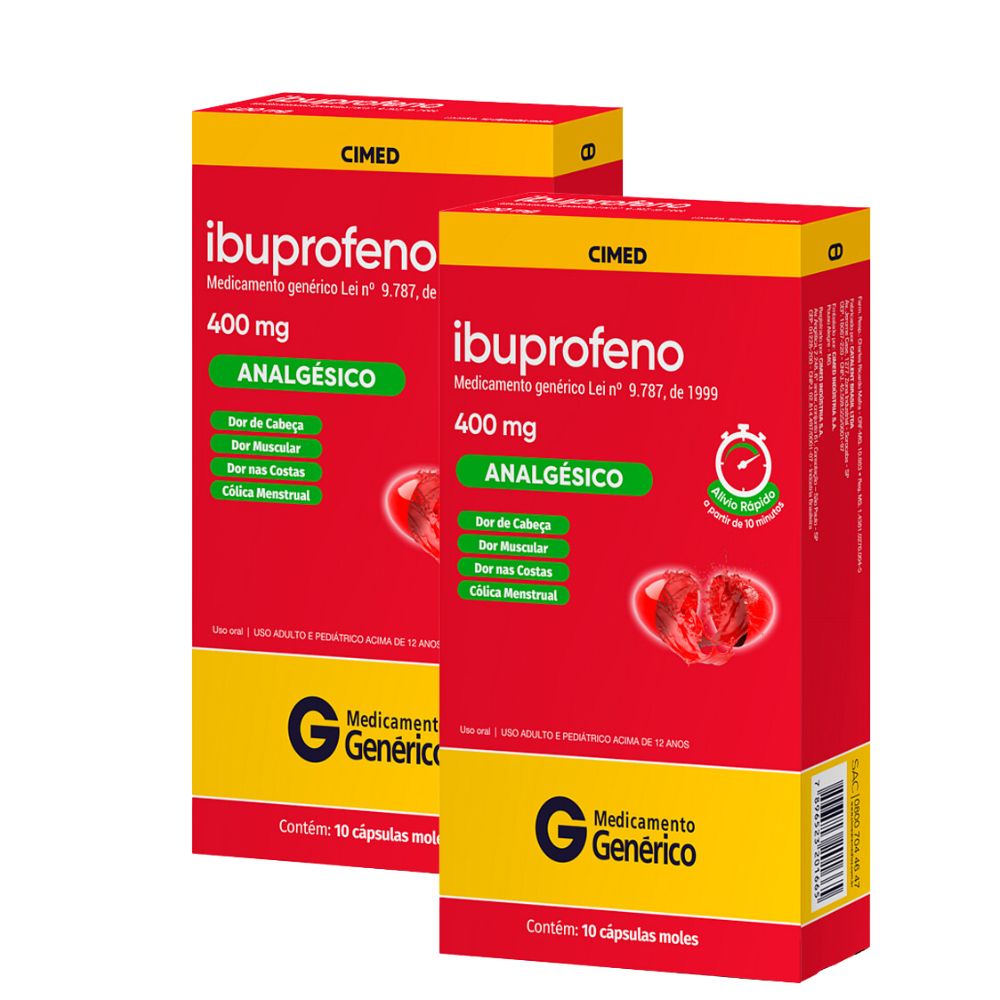 Kit 2 Ibuprofeno 400mg Cimed Genérico com 10 Cápsulas Moles