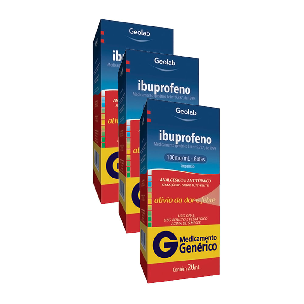 Kit 3 Ibuprofeno 100mg/ml Geolab Genérico Gotas com 20ml