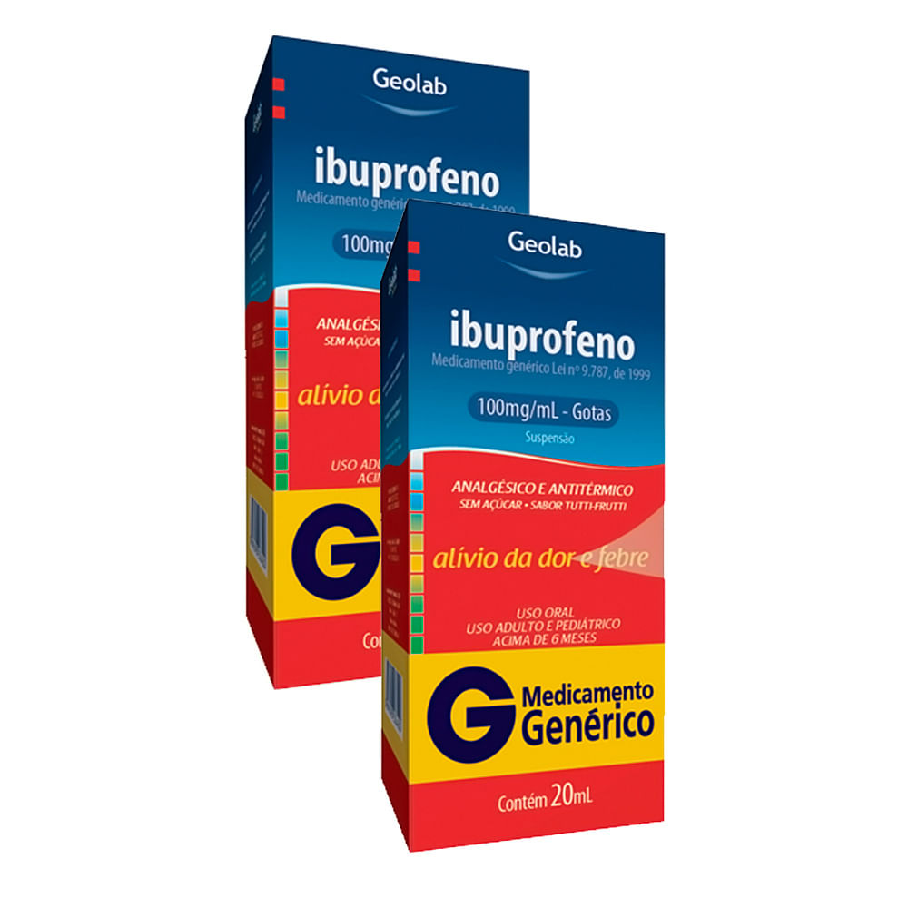 Kit 2 Ibuprofeno 100mg/ml Geolab Genérico Gotas com 20ml
