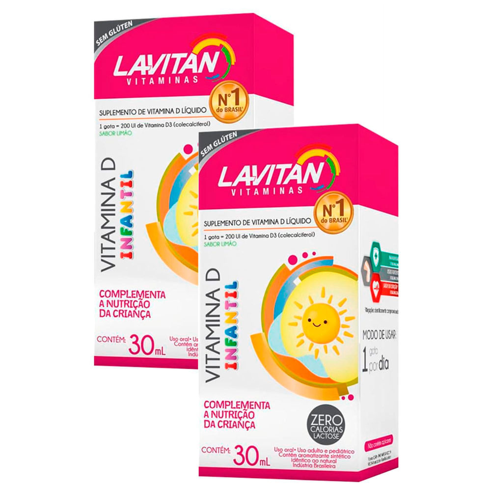 Kit 2 Lavitan Vitamina D Infantil Sabor Limão Gotas 30ml