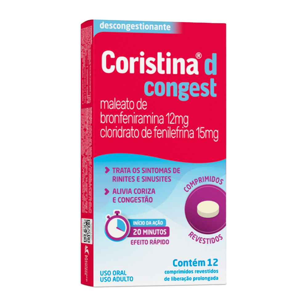 Coristina D Congest Descongestionante  com 12 Comprimidos Revestidos de Liberação Prolongada