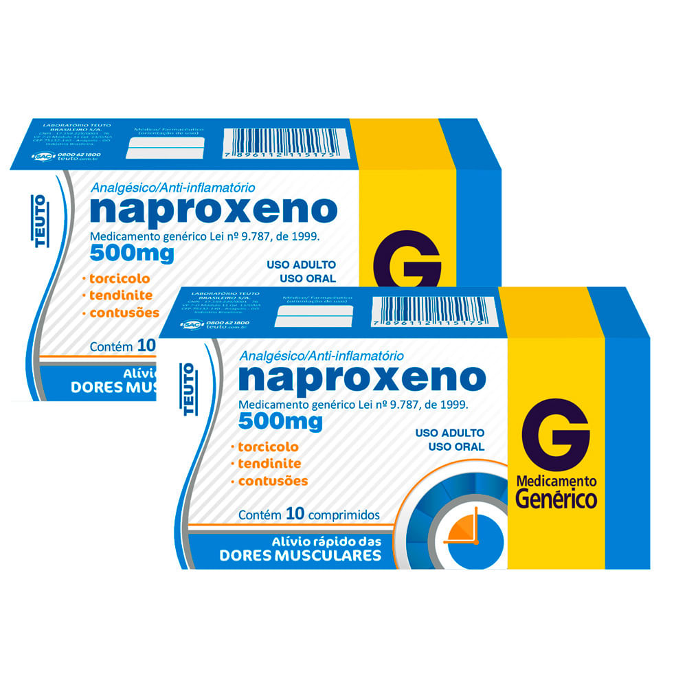 Kit 2 Naproxeno 500mg Teuto Genérico com 10 Comprimidos