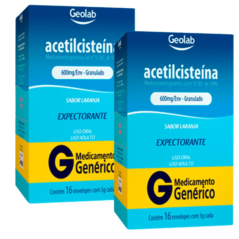 Kit 2 Acetilcisteína 600mg Geolab Genérico com 16 Envelopes de 5g cada