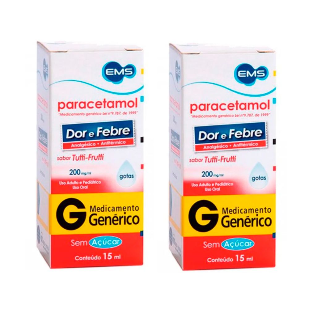 Kit 2 Paracetamol 200mg/ml EMS Genérico Gotas com 15ml