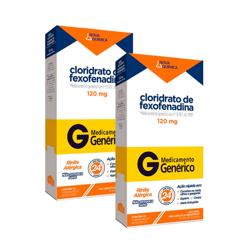 Kit 2 Fexofenadina 120mg Nova Química Genérico com 10 Comprimidos Revestidos