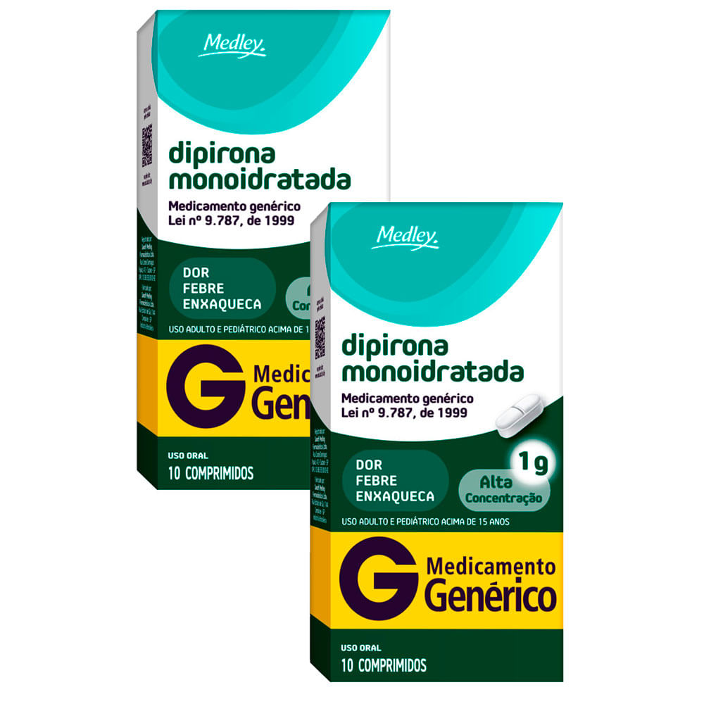 Kit 2 Dipirona 1g Medley Genérico com 10 Comprimidos