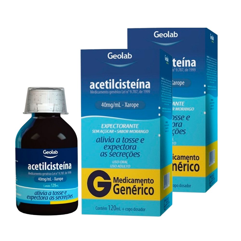 Kit 2 Acetilcisteína 40mg/ml Geolab Genérico Xarope com 120ml