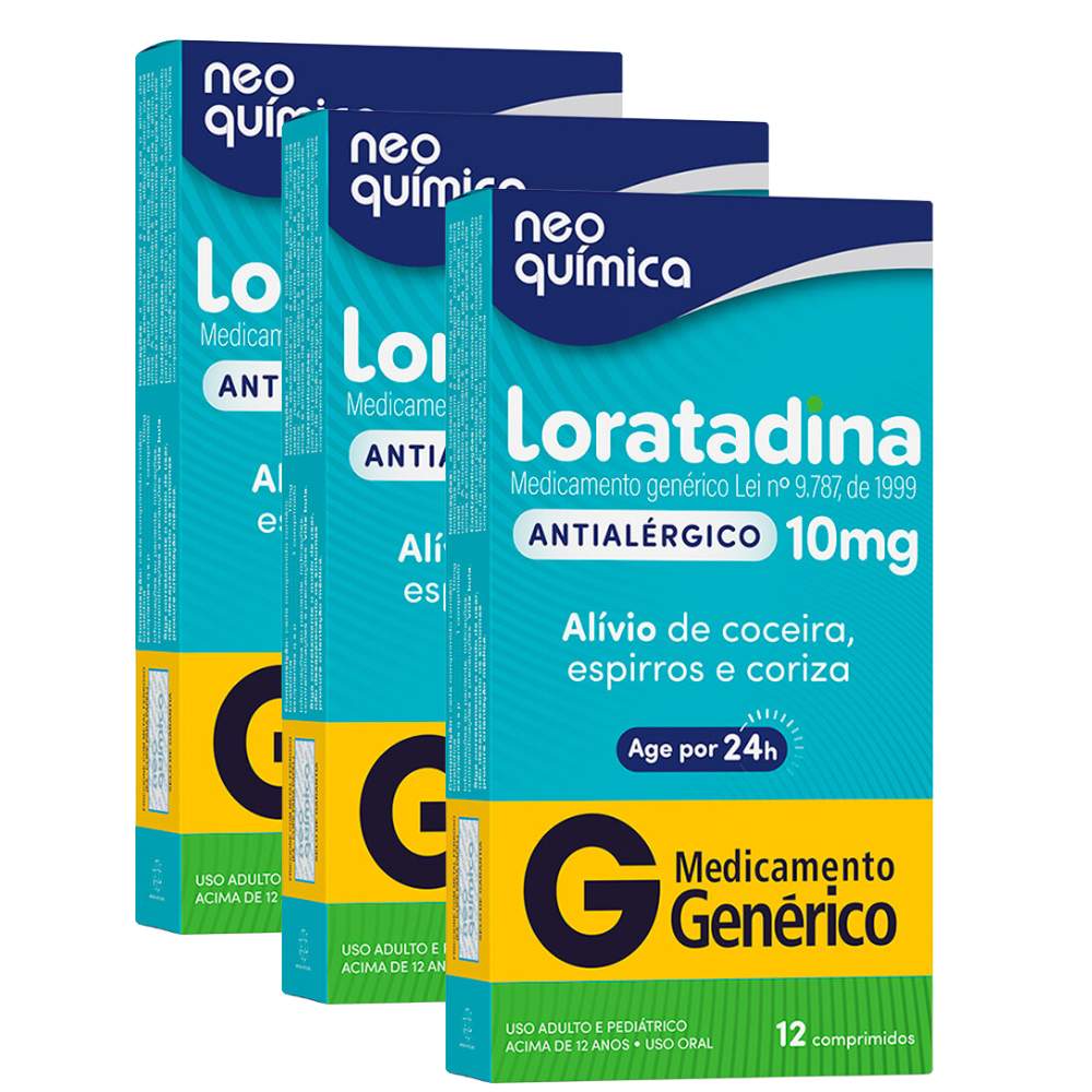 Kit 3 Loratadina 10mg Neo Química Genérico com 12 Comprimidos