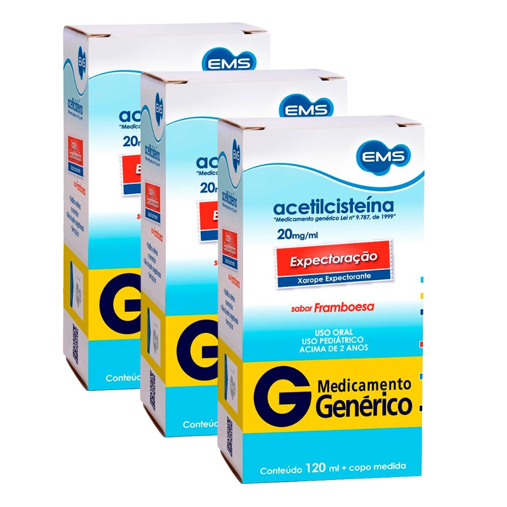 Kit 3 Acetilcisteína 20mg/ml EMS Genérico Xarope com 120ml