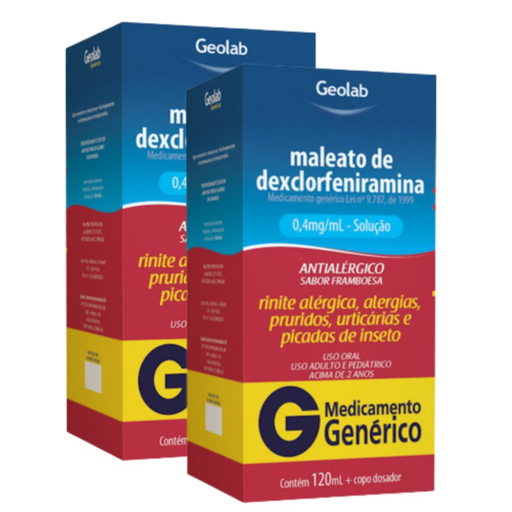 Kit 2 Dexclorfeniramina 0,4mg/ml Geolab Genérico Solução com 120ml