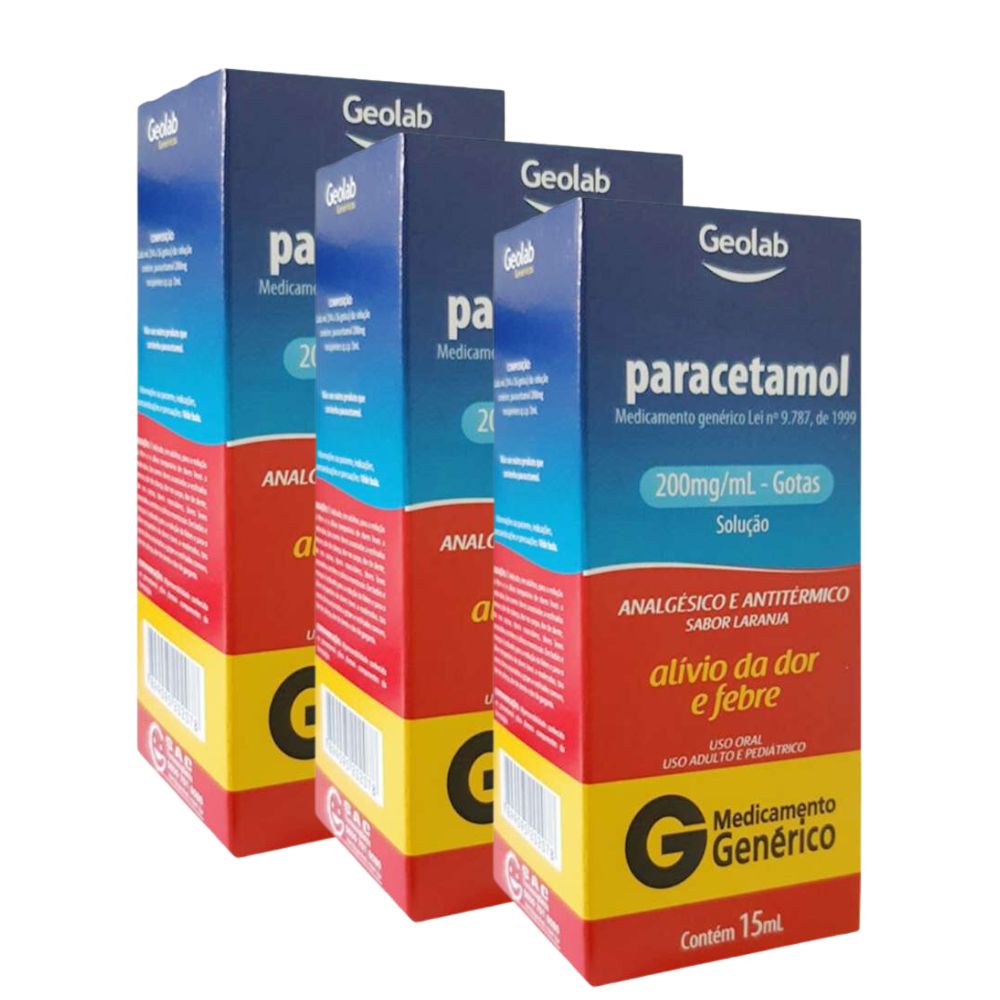 Kit 3 Paracetamol 200mg/ml Gotas com 15ml
