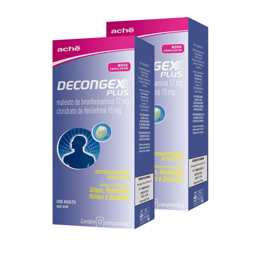 Kit 2 Decongex Plus Maleato de Clorfeniramina 12mg + Cloridrato Fenillefrina 15mg com 12 comprimidos