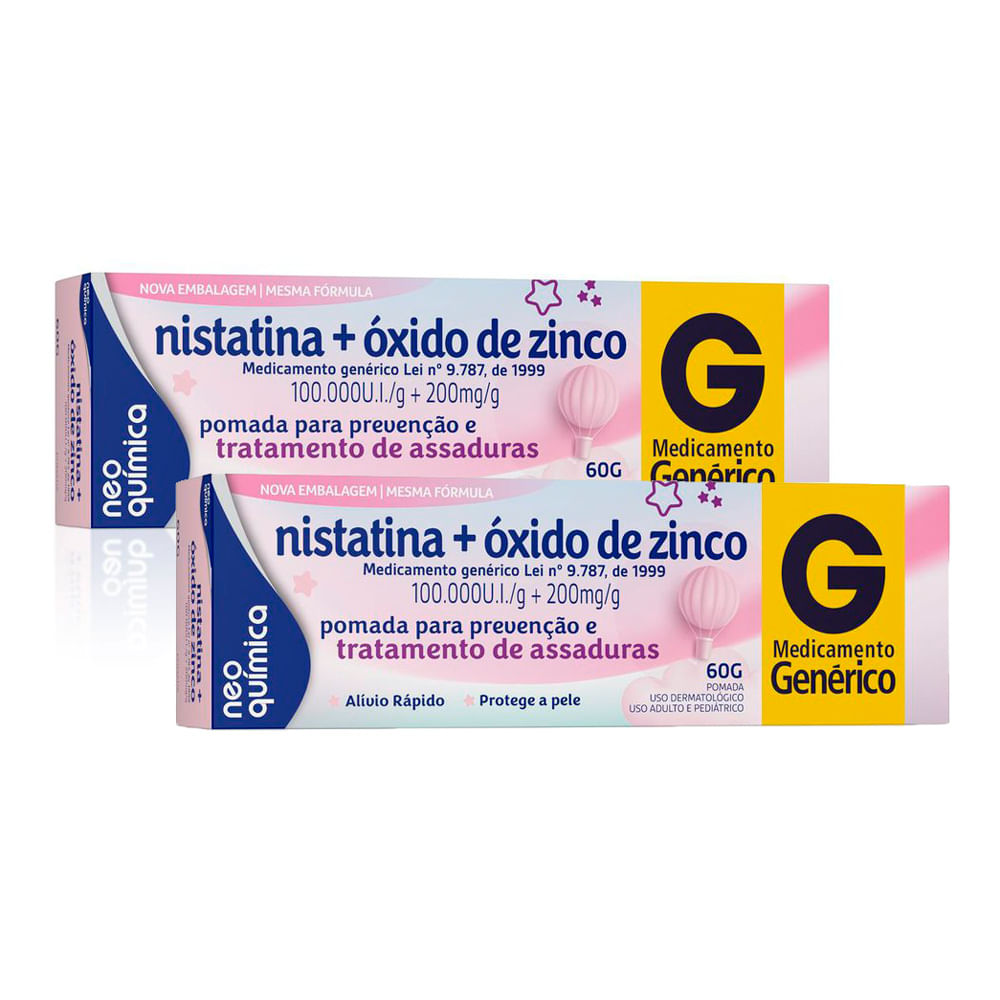 Kit 2 Nistatina + Óxido de Zinco Neo Química Genérico Pomada com 60g