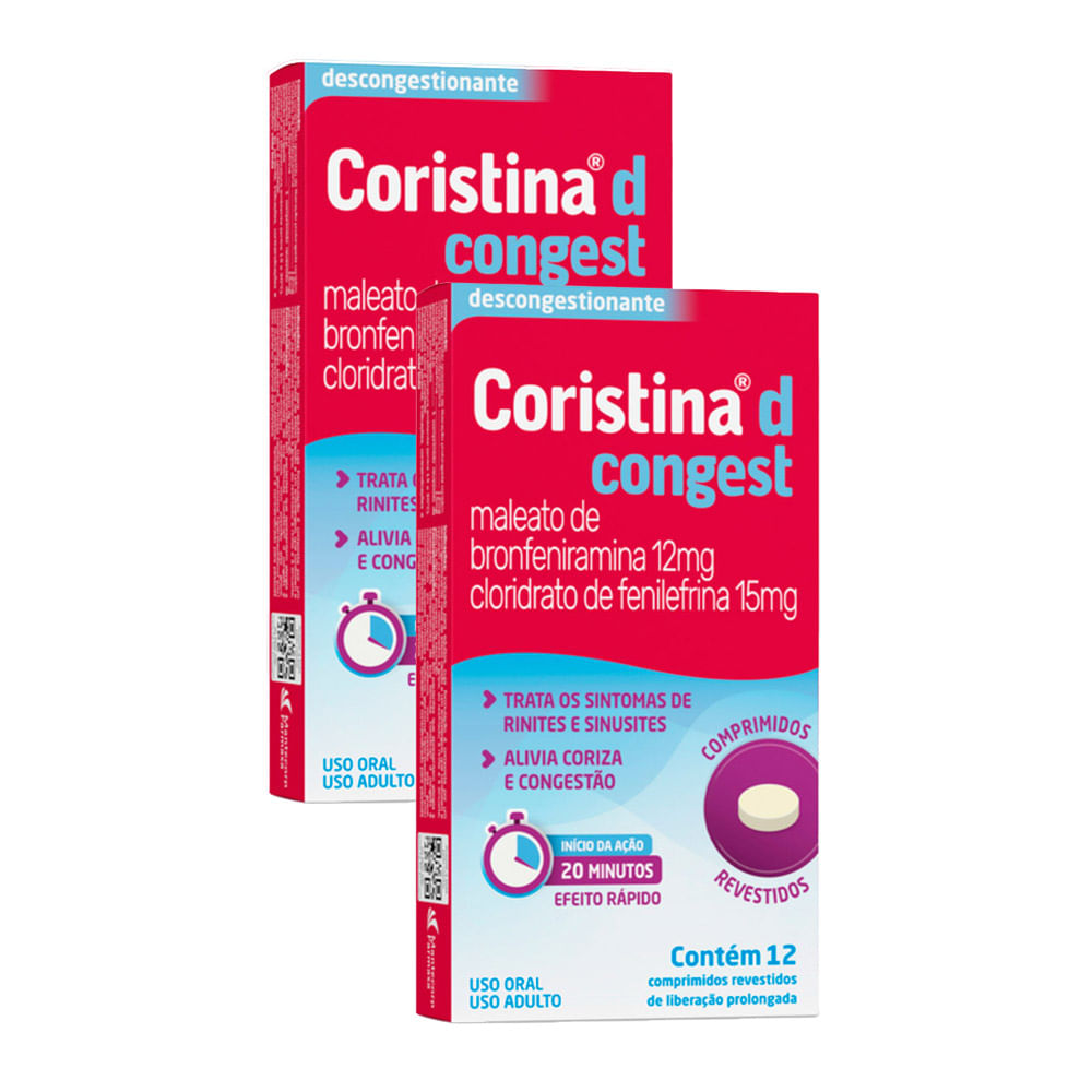 Kit 2 Coristina D Congest Descongestionante  com 12 Comprimidos Revestidos de Liberação Prolongada