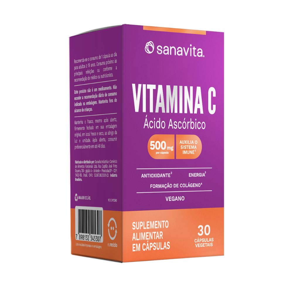 Vitamina C 500mg Sanavita com 30 Cápsulas