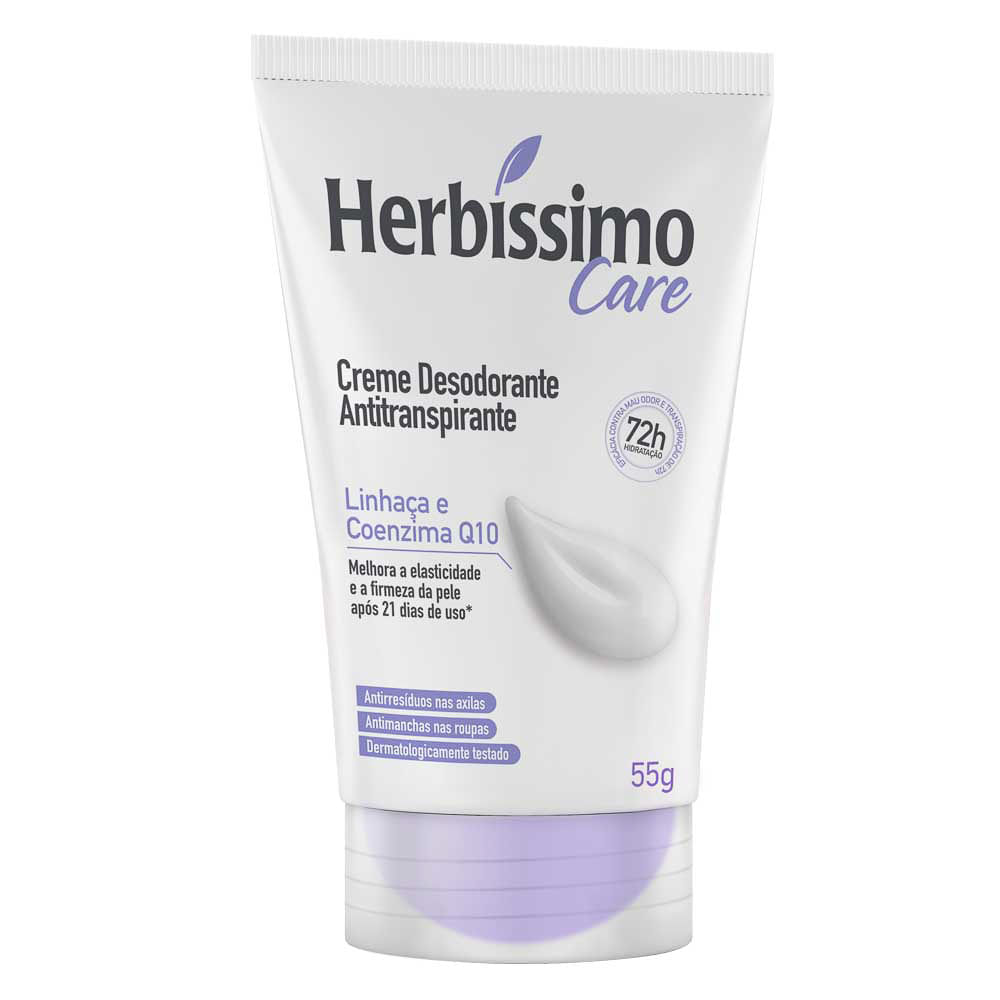 Creme Desodorante Herbíssimo Care Linhaça e Coenzima Q10 72h com 55g