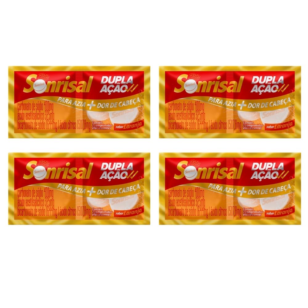 Kit 4 Sonrisal Dupla Ação Sabor Laranja com 2 Comprimidos Efervescentes