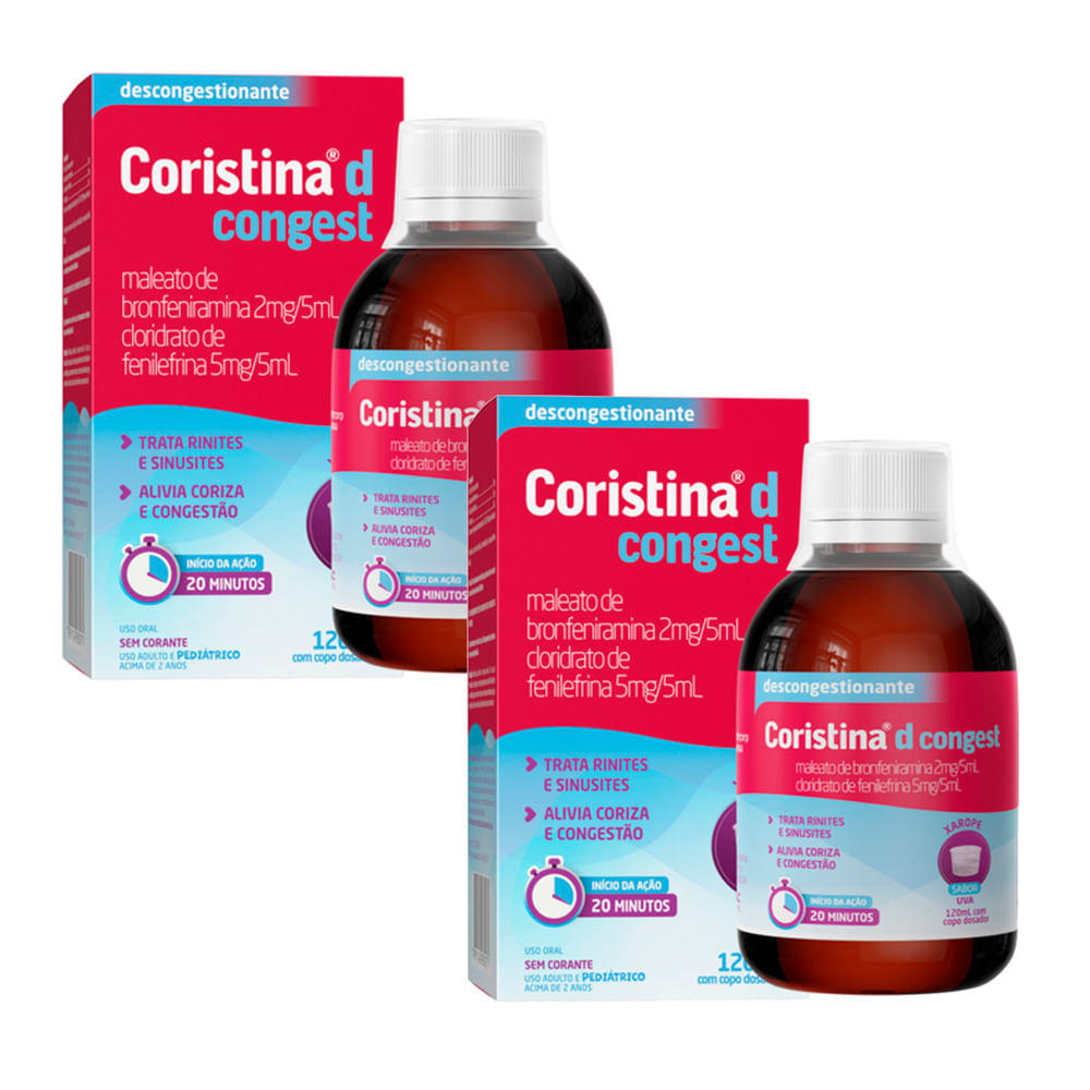 Kit 2 Coristina D Congest Xarope Sabor Uva com 120ml