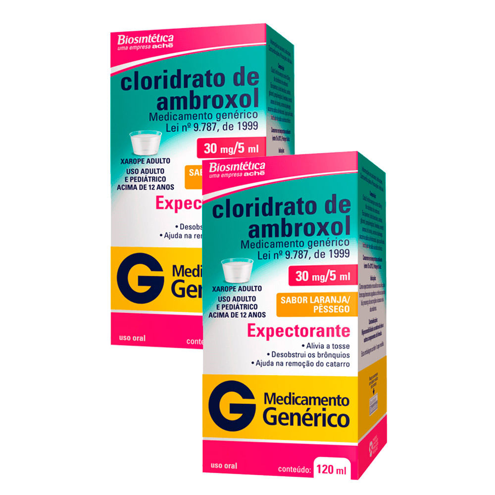 Kit 2 Ambroxol 6mg/ml Biosintética Genérico Xarope Adulto com 120ml