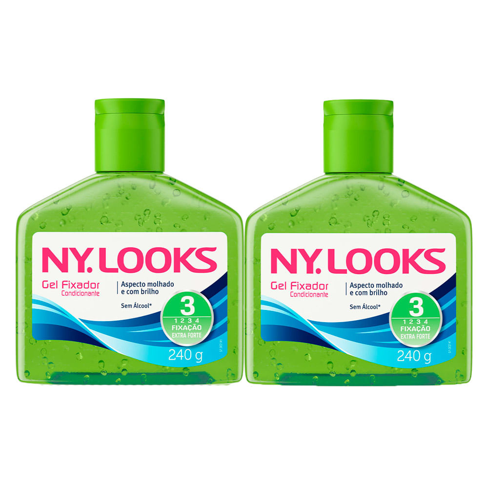 Kit 2 Gel Ny Looks Fixação Extra Forte 3 Sem Álcool com 240g