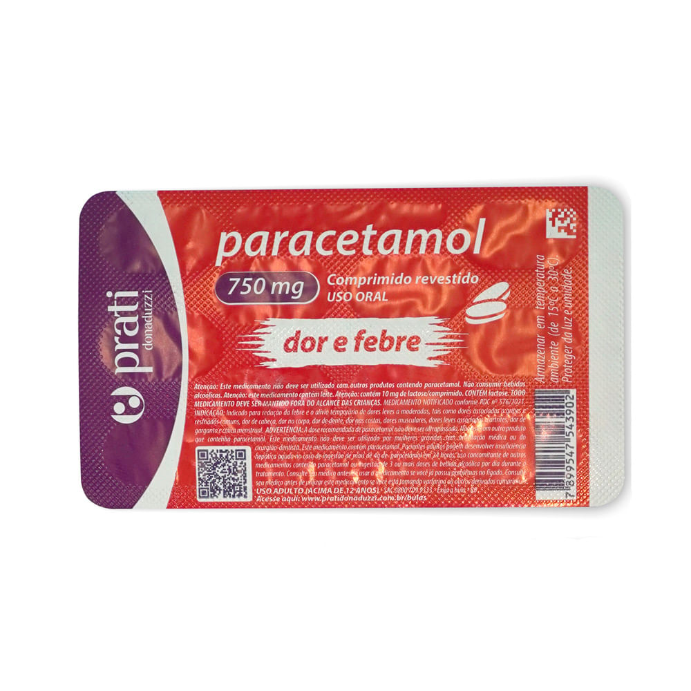Paracetamol 750mg Prati Genérico com 10 Comprimidos Revestidos