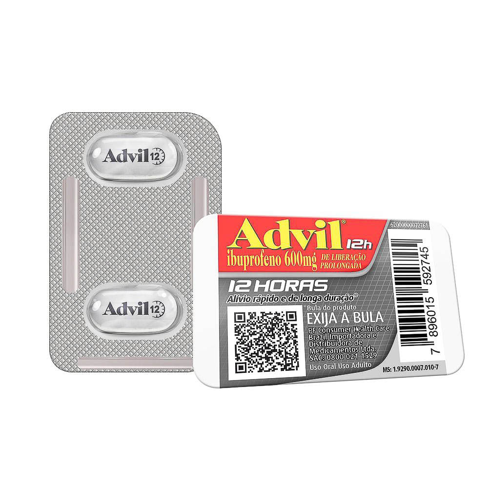 Advil 12H 600mg Ibuprofeno Analgésico com 2 Comprimidos Revestidos de Liberação Prolongada