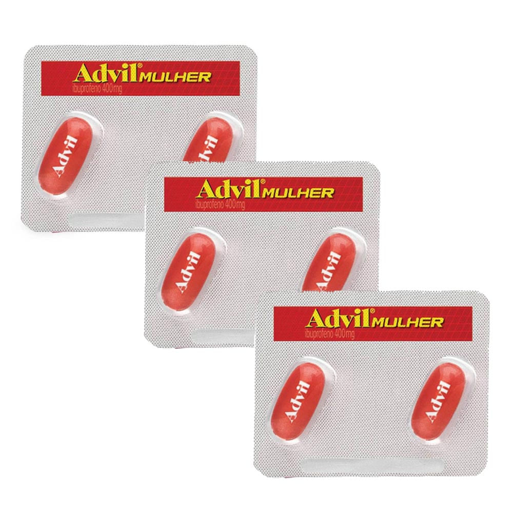 Kit 3 Advil Mulher 400mg Ibuprofeno Analgésico com 2 Cápsulas Líquidas
