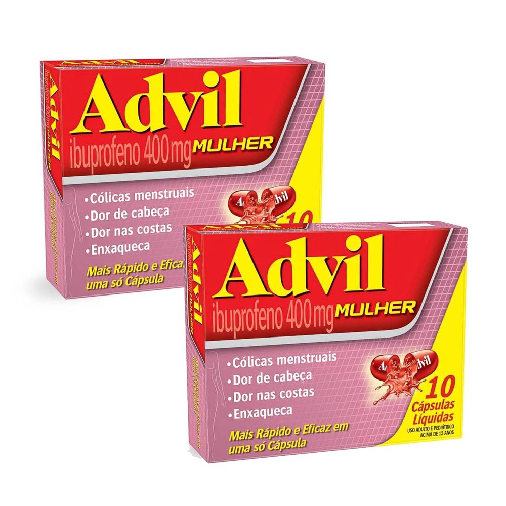 Kit 2 Advil Mulher 400mg Ibuprofeno Analgésico com 10 Cápsulas Líquidas