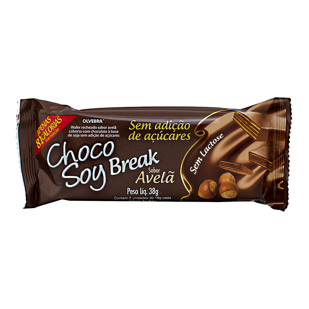 Chocolate Choco Soy Break Sabor Avelã sem Adição de Açúcar sem Lactose com 38g