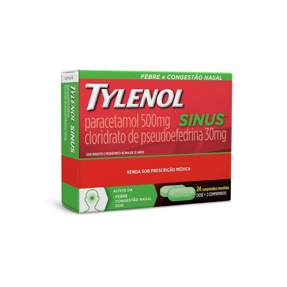 Tylenol Sinus 500mg + 30mg com 24 Comprimidos Revestidos