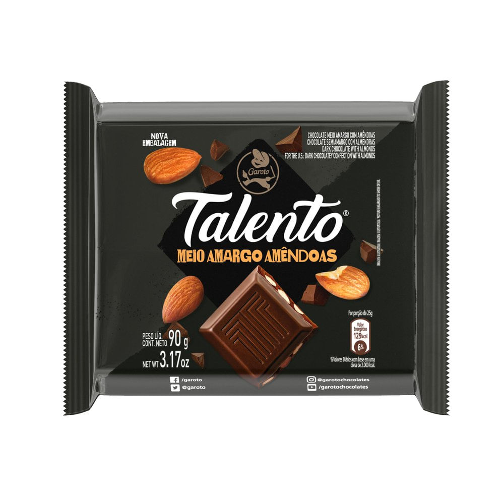 Chocolate Garoto Talento Meio Amargo Amêndoas Alimentos Drogaria Araujo