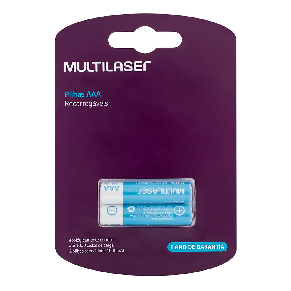 Pilhas recarregáveis AAA Multilaser 1000Mah Com 4 Unidades - CB050