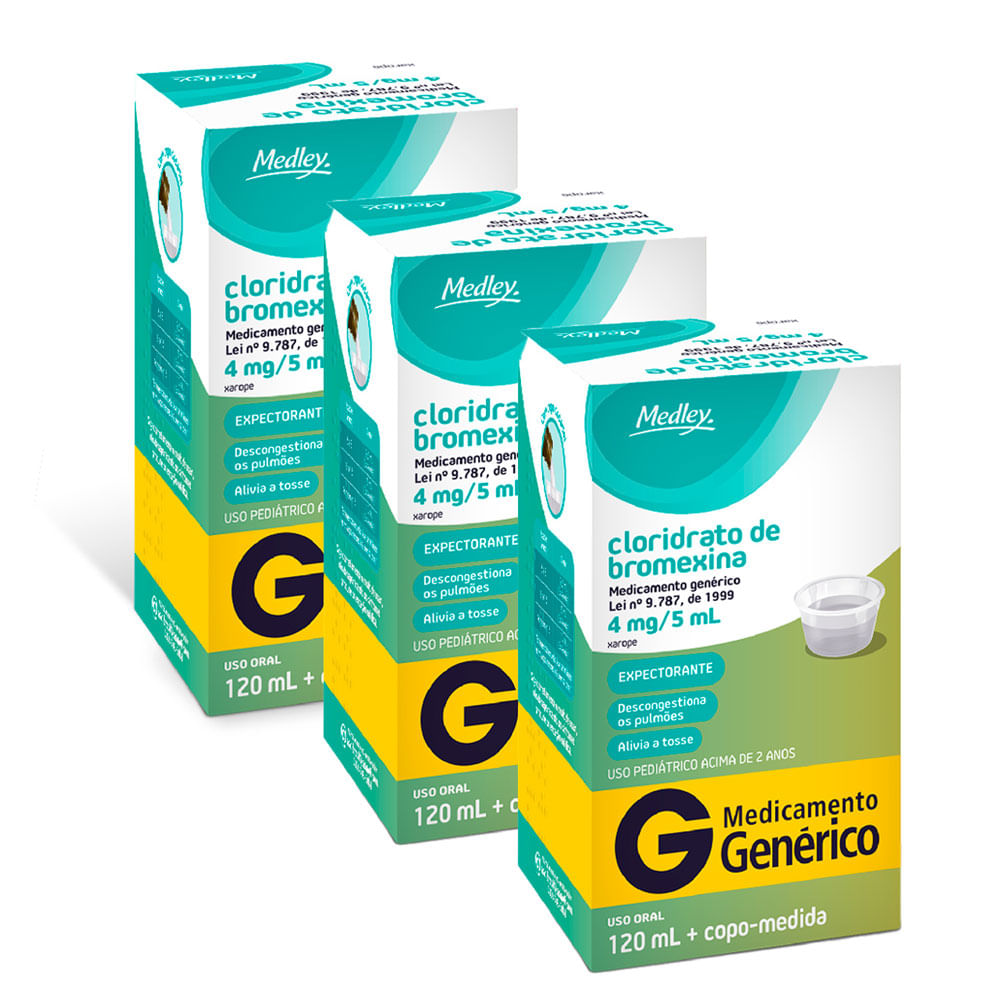 Kit 3 Bromexina Medley Genérico Xarope Pediátrico com 120ml