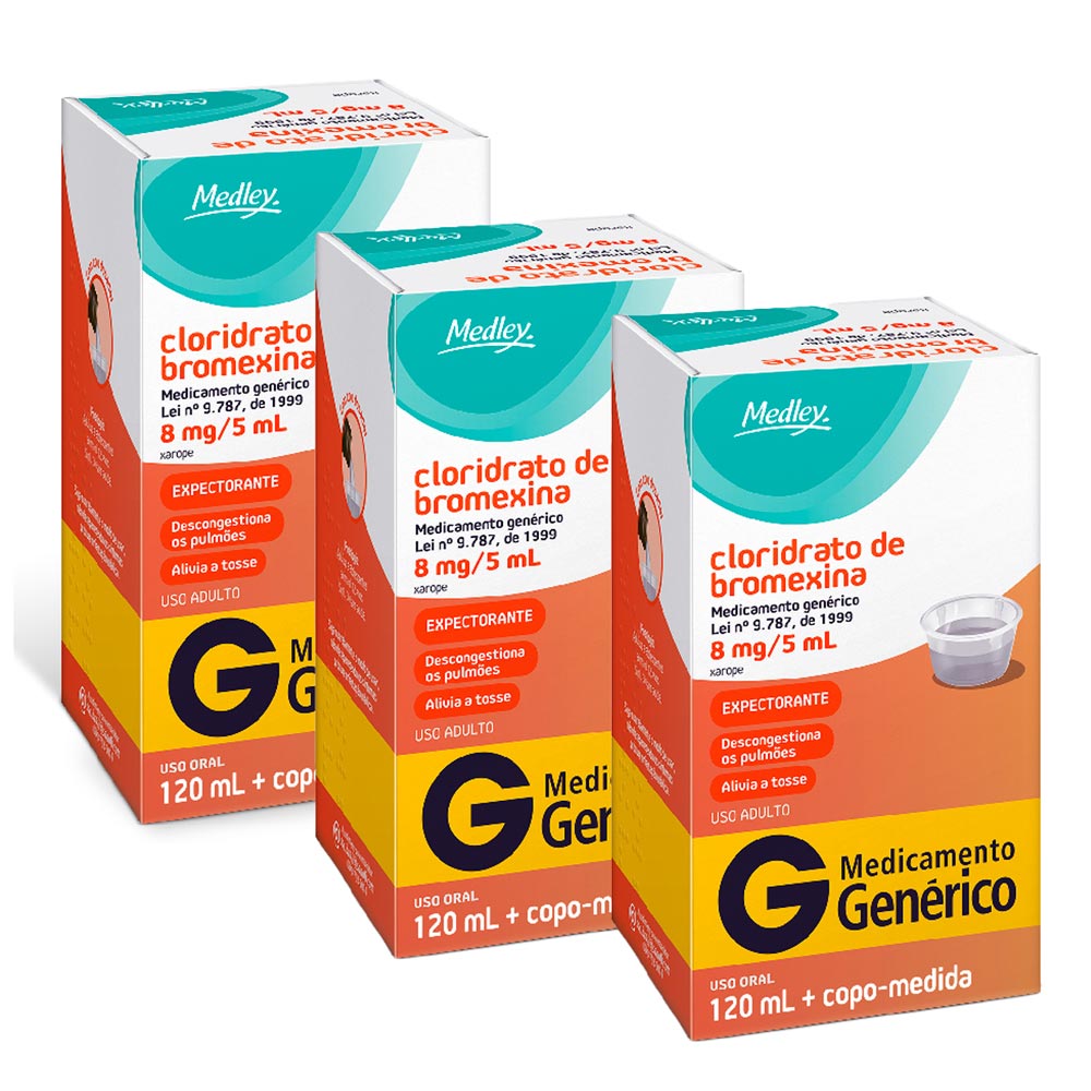 Kit 3 Bromexina Medley Genérico Xarope Adulto com 120ml