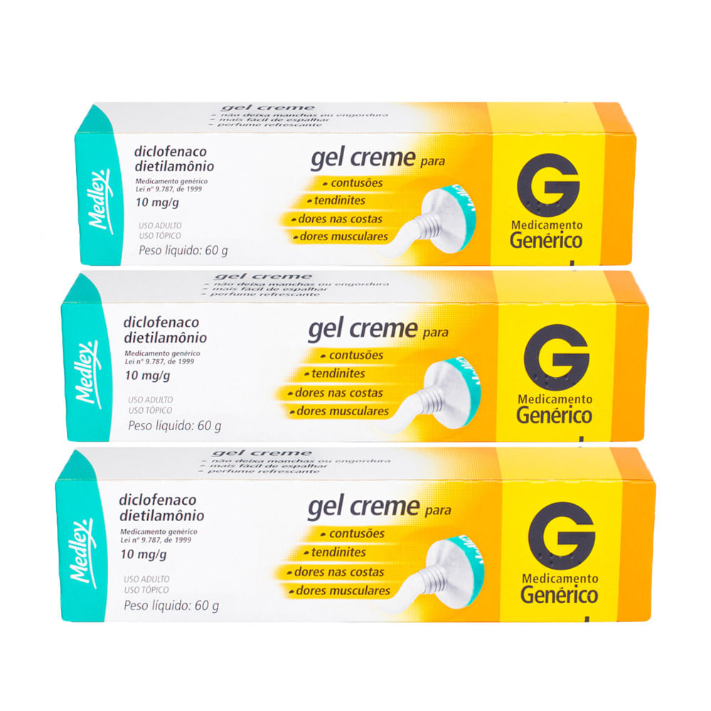 Kit 3 Diclofenaco Dietilamônio Medley Genérico Gel com 60g