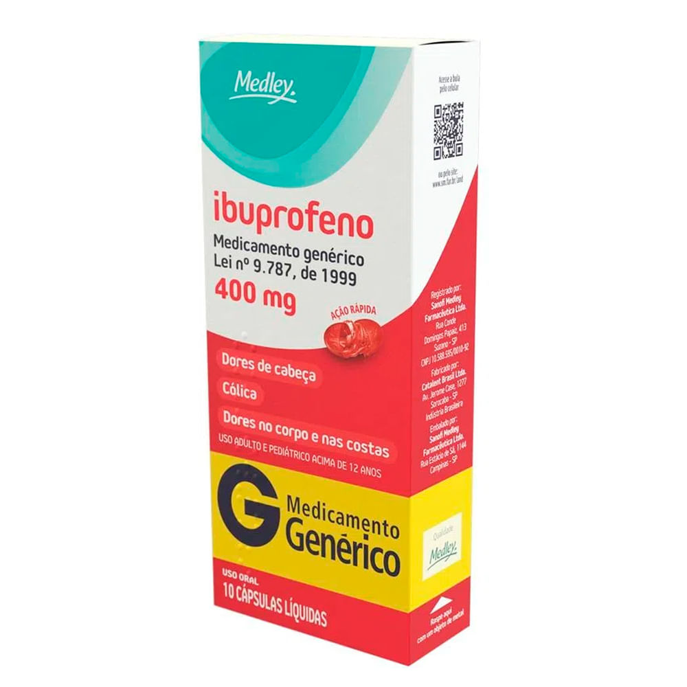 Ibuprofeno 400mg Medley Genérico 10 Cápsulas Moles Drogaria Araujo
