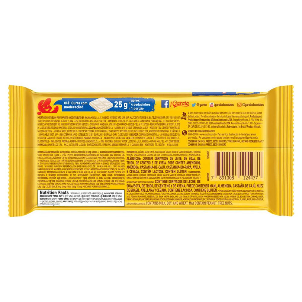 Chocolate Garoto Branco com Biscoito Negresco 80g em Oferta Araujo