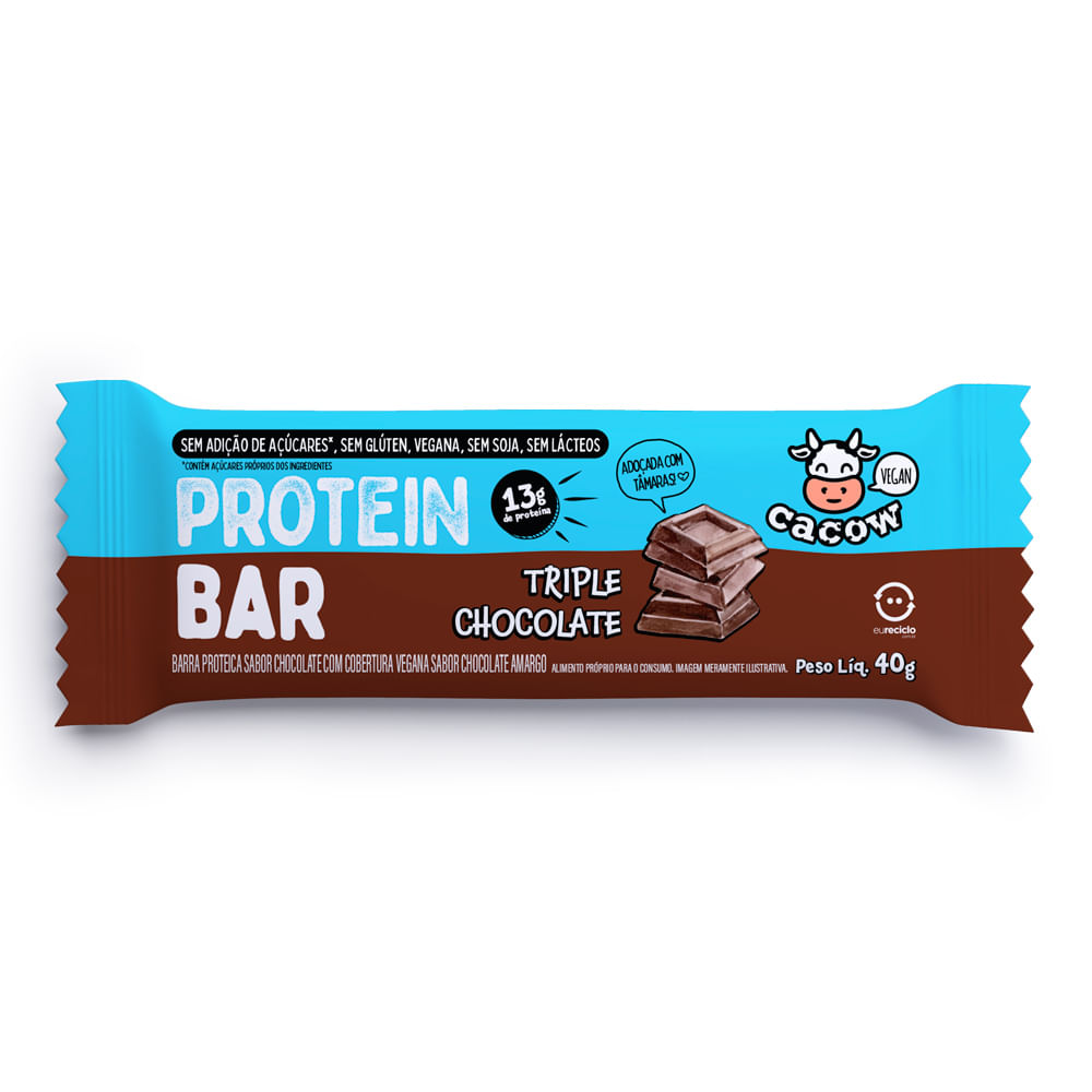 Protein Bar Cacow Vegan Sabor Triple Chocolate 40g em Oferta Araujo