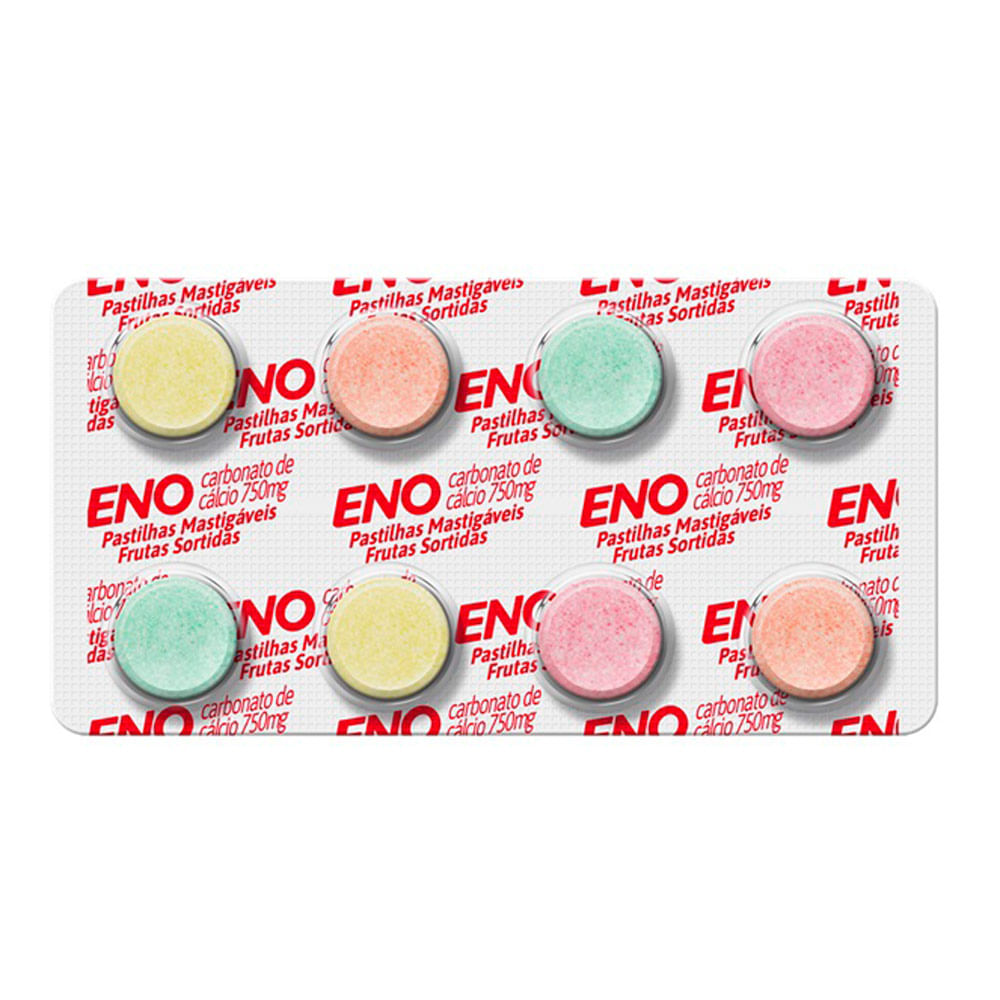 Eno 750mg Sabor Frutas Sortidas com 8 Pastilhas Mastigáveis