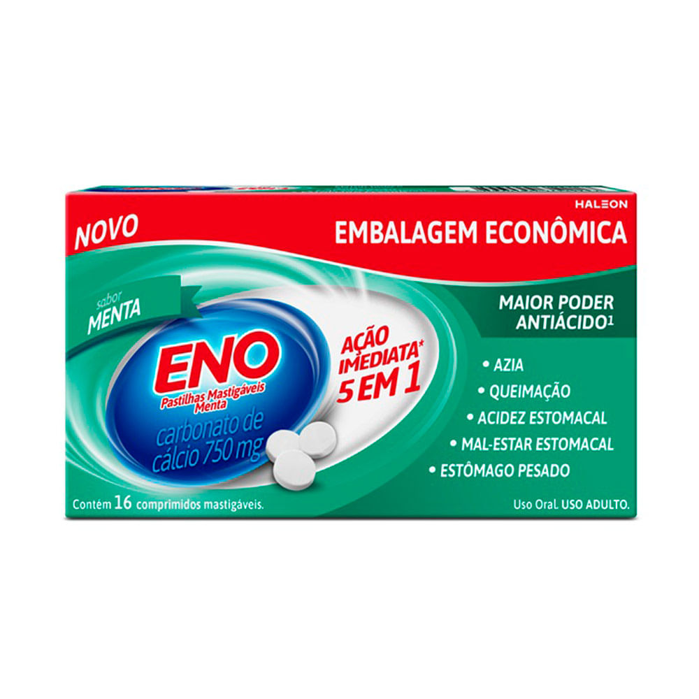 Eno 750mg Sabor Menta com 16 Comprimidos Mastigáveis Embalagem Econômica