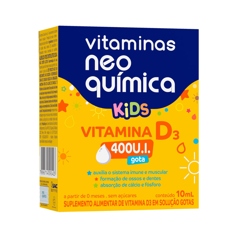 Vitamina D3 Kids 400UI Neo Química Gotas 10ml - Drogaria Araujo
