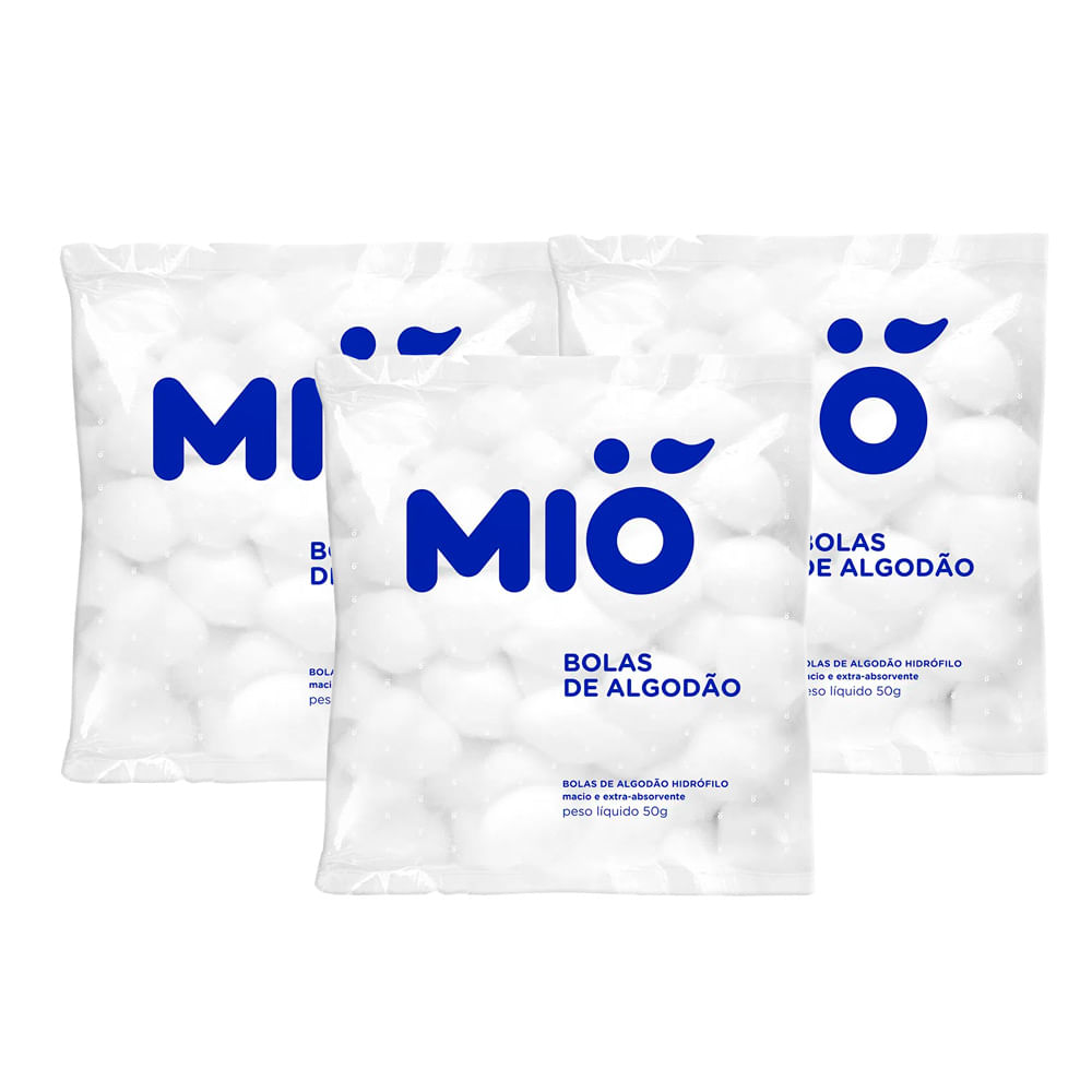 Kit 3 Algodão Mió Bola Hidrófilo 50g